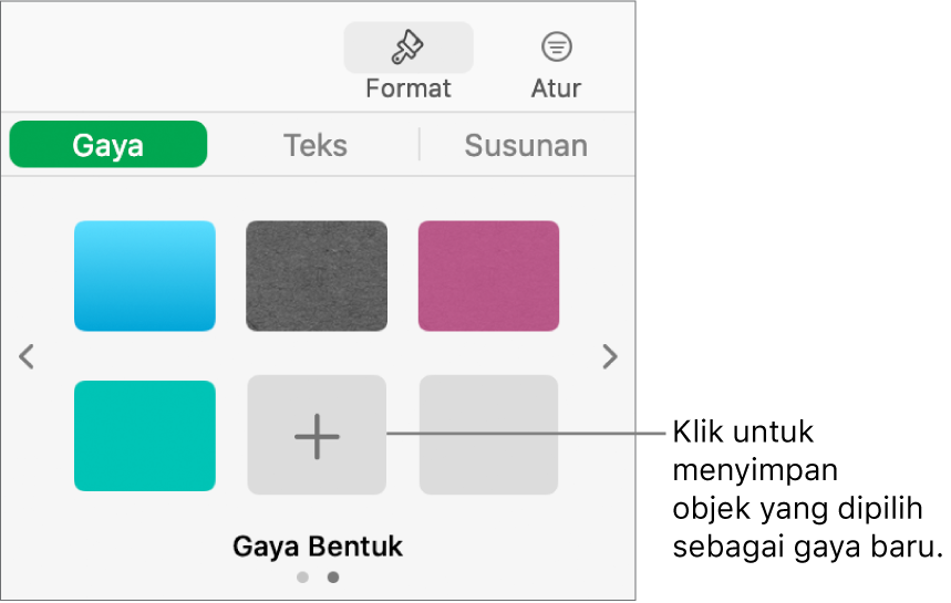 Tab Gaya dalam bar sisi Format dengan empat gaya imej, butang Cipta Gaya dan ruang letak gaya kosong.