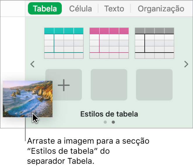 Arrastar uma imagem para os estilos de tabela para criar um novo estilo.