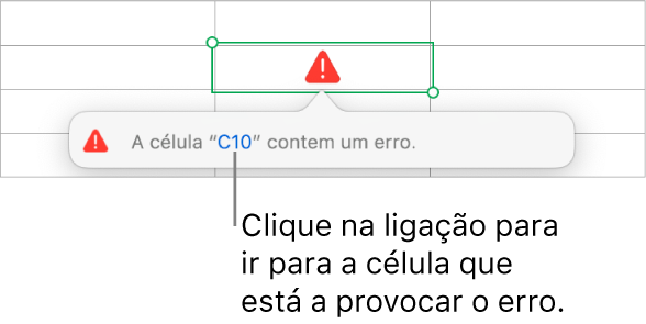 Uma hiperligação de erro da célula.