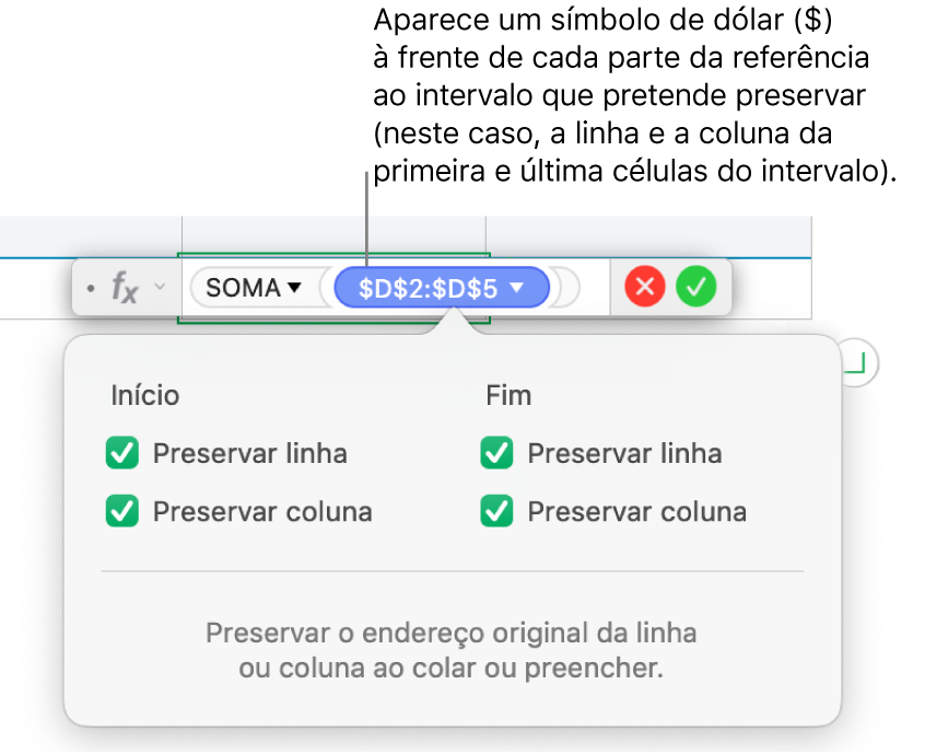 Fórmula com referências a linhas e colunas preservadas.