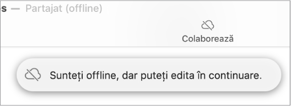 Pe ecran apare o alertă „Sunteți offline, dar puteți edita în continuare”.