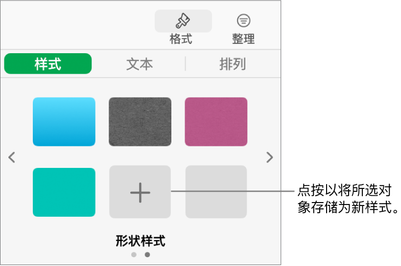 “格式”边栏中的“样式”标签，其中有四个图像样式、“创建样式”按钮和一个空白样式占位符。