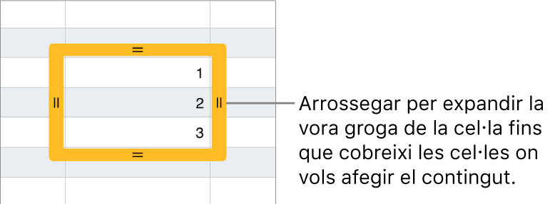 Una cel·la seleccionada, amb una vora groga ampla que pots arrossegar per autocompletar cel·les.