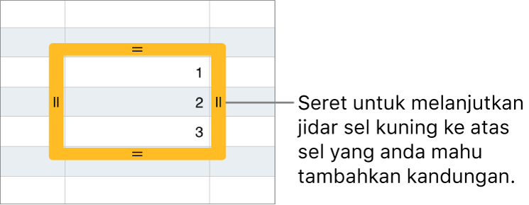 Sel yang dipilih dengan jidar kuning besar yang boleh anda seret untuk mengisi auto sel.