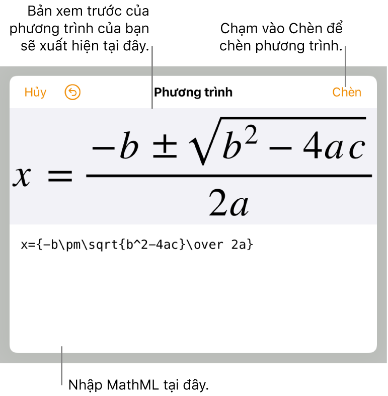 Mã MathML cho phương trình tính độ dốc của một đường và bản xem trước của công thức ở bên trên.