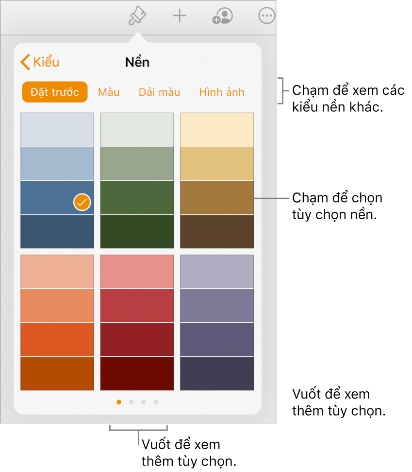Các tùy chọn Nền trong tab Kiểu của nút Định dạng.