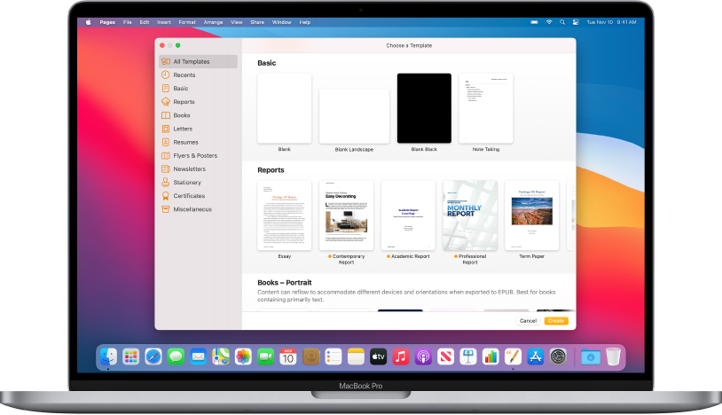 macos pages templates