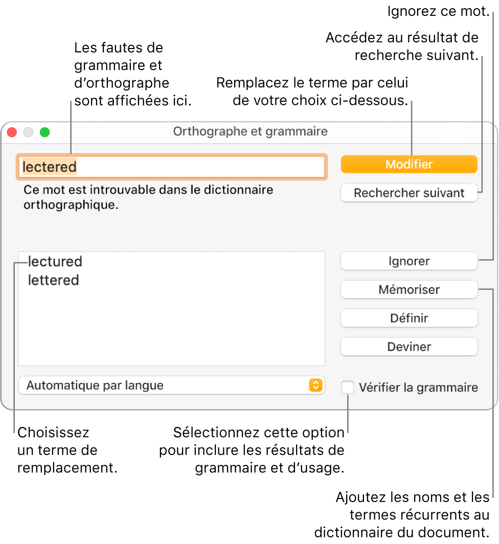La fenêtre Orthographe et grammaire.