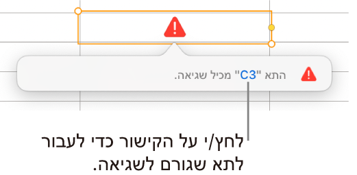 קישור לשגיאה בתא.