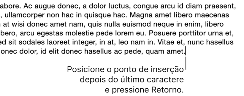 Ponto de inserção colocado após o ponto final na última frase de um parágrafo.