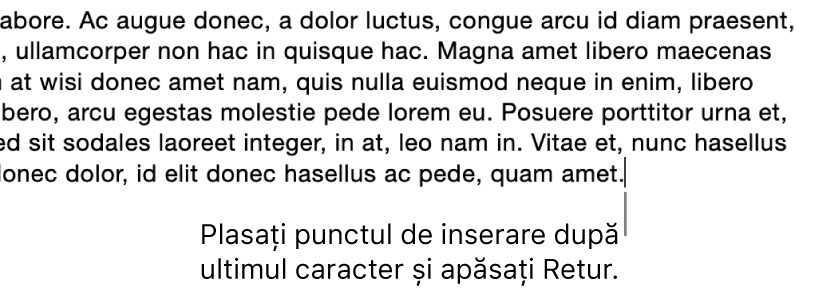 Punctul de inserare plasat după punctul ultimei propozii a unui paragraf.