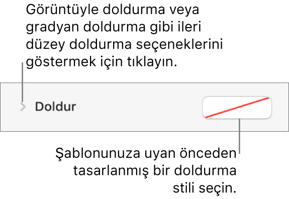 Doldurma rengi seçme denetimleri.