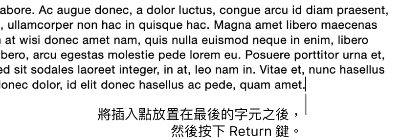 插入點被放置在段落最後一個句子的句號之後。