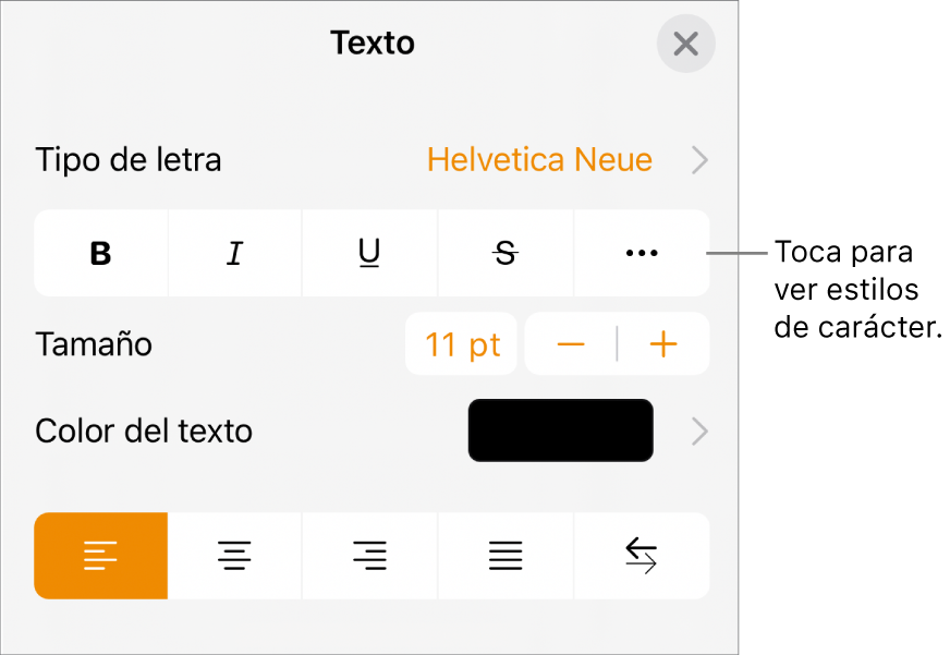 Los controles de formato con los botones Negrita, Cursiva, Subrayado, Tachado y “Más opciones de texto”.