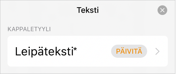 Kappaletyylin nimi, jonka vieressä on tähtimerkki ja oikealla puolella Päivitä-painike.