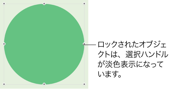 ロックされたオブジェクト。選択ハンドルが淡色表示になった状態。