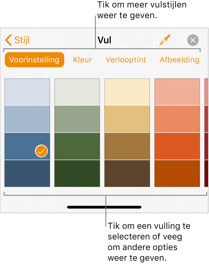 Vulopties in het tabblad 'Stijl' van de opmaakknop.