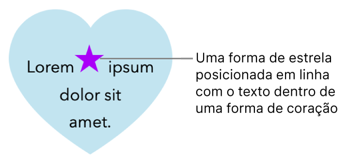 Uma forma de estrela aparece alinhada ao texto dentro de uma forma de coração.