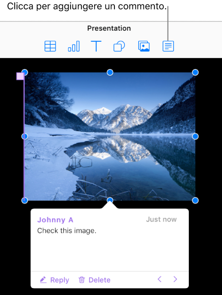 Un commento aggiunto a un grafico di una presentazione.