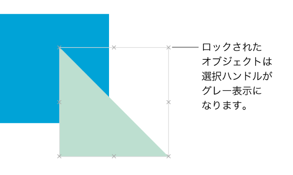 ロックされたオブジェクトは選択ハンドルがグレー表示になります。