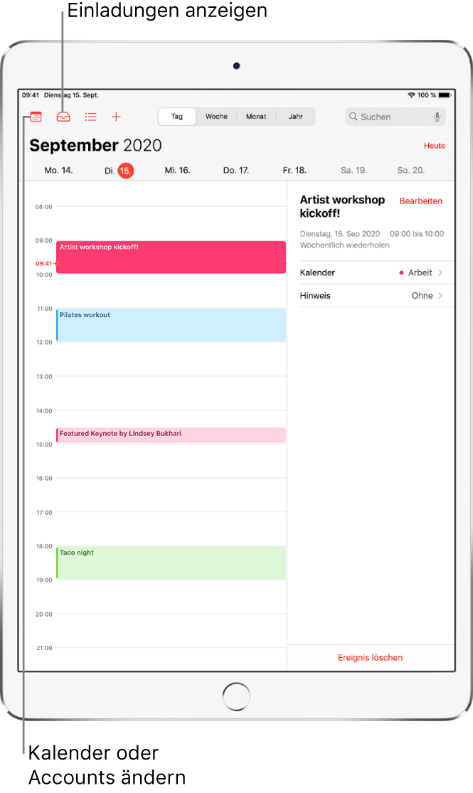 Erstellen Und Bearbeiten Von Ereignissen In Der App Kalender Auf Dem Ipad Apple Support