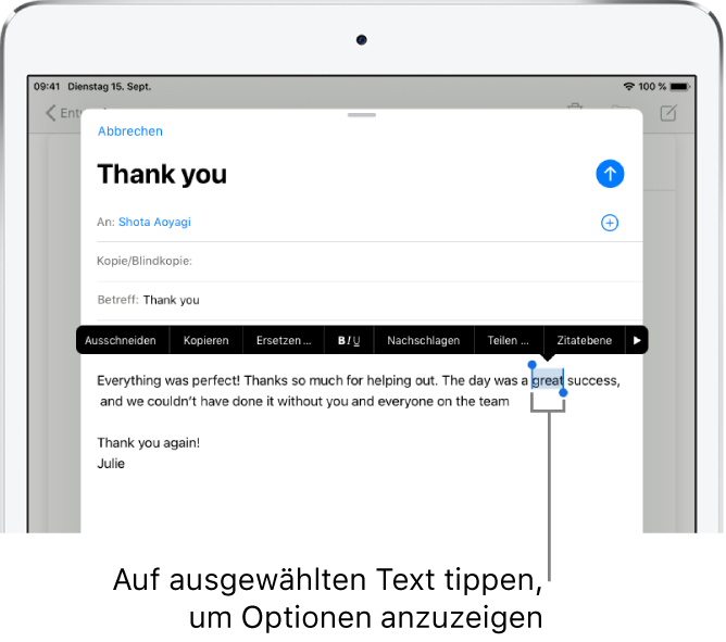 Auswahlen Und Bearbeiten Von Text Auf Dem Ipad Apple Support