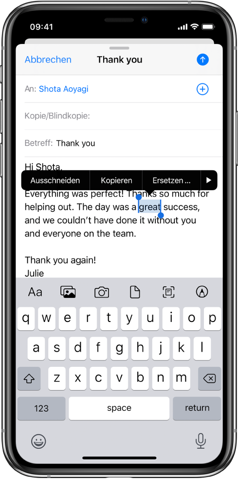Auswahlen Und Bearbeiten Von Text Auf Dem Iphone Apple Support