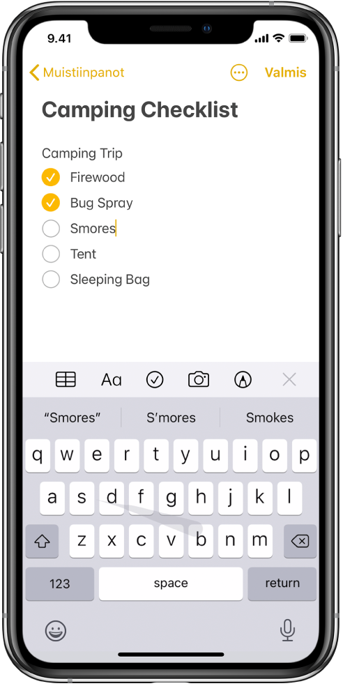 iPhonen näppäimistö, jolla kirjoitetaan liu’uttamalla näppäimeltä toiselle.