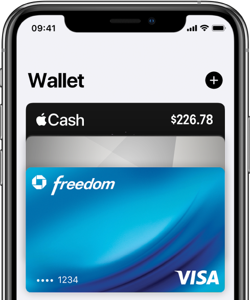 A metade superior do ecrã da Wallet a mostrar vários cartões de crédito e de débito. No canto superior direito está o botão Adicionar.
