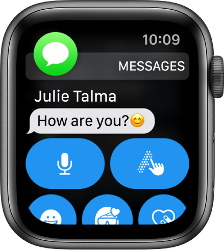 Notification de message, avec l’icône Messages en haut à gauche et le message en dessous.