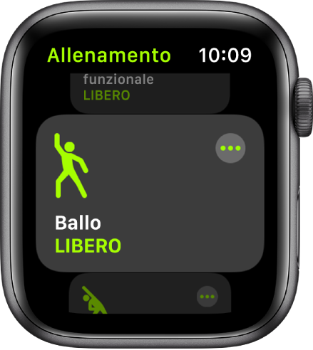 La schermata di Allenamento con un allenamento di ballo evidenziato.