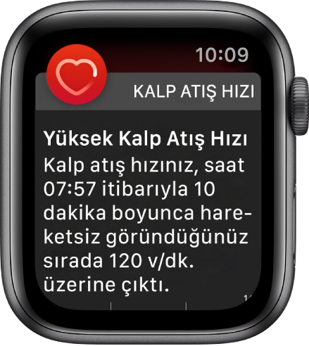 Kalp atış hızını belirten bir Kalp Atış Hızı uyarısı.