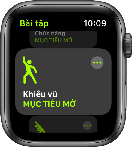 Màn hình Bài tập với bài tập Khiêu vũ được tô sáng.