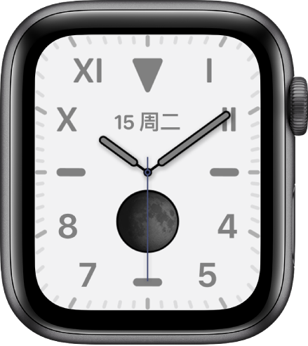 “加州”表盘,混合了罗马和阿拉伯数字。它显示“月相”复杂功能。
