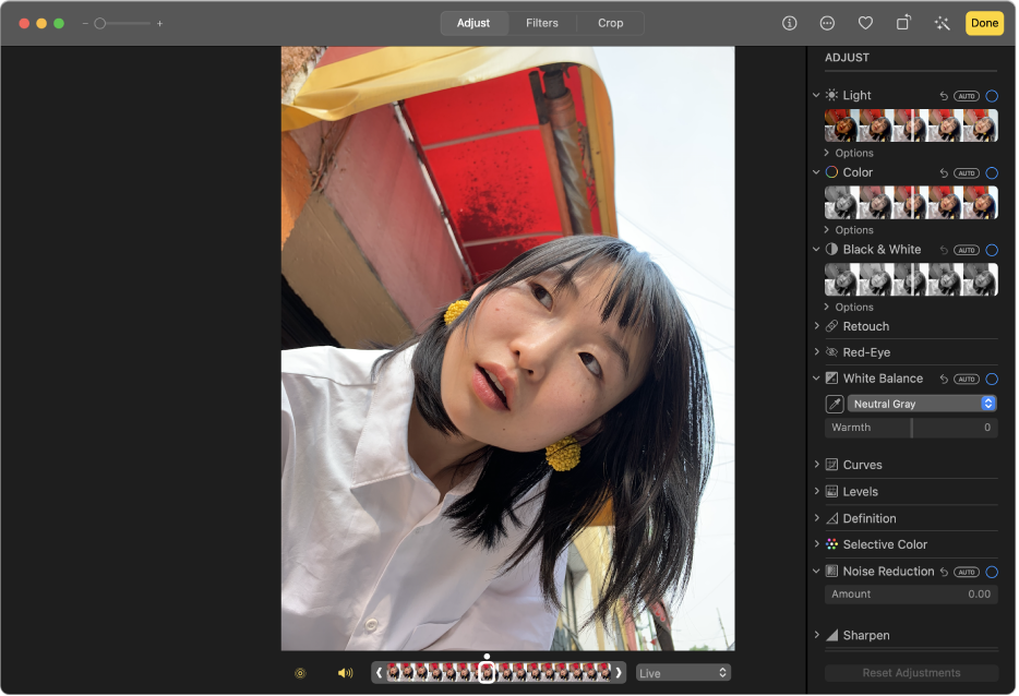 Une photo en mode édition présentant les outils d’édition sur la droite.