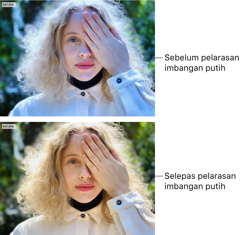 Foto sebelum dan selepas pelarasan imbangan putih.
