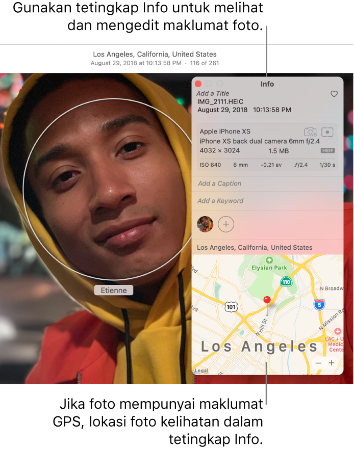 Tetingkap Info untuk foto.