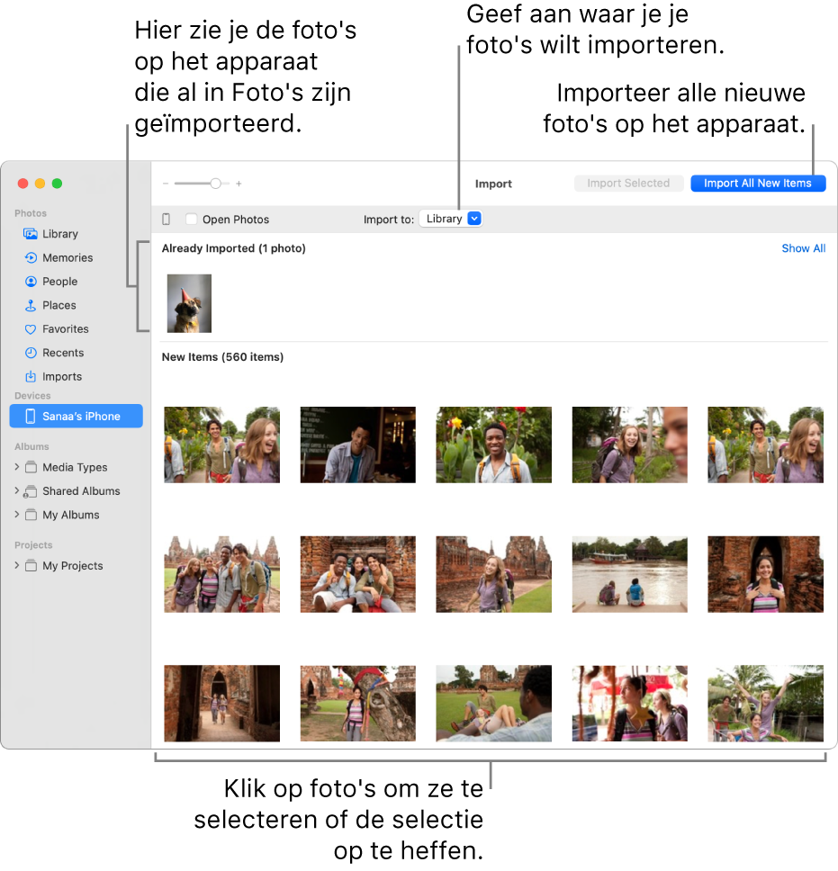 Foto's importeren van een camera of telefoon via Foto's op de Mac