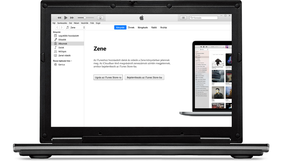 Egy PC új, üres iTunes könyvtárral.