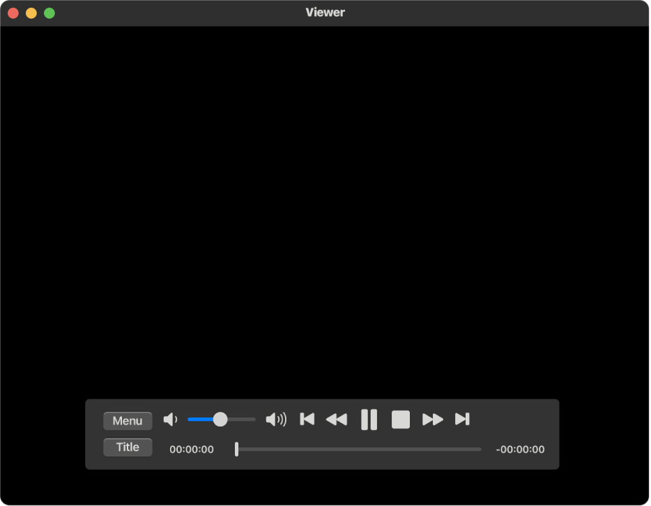 La fenêtre de Lecteur DVD et les commandes de lecture, avec le curseur de volume dans la zone supérieure gauche et la barre de lecture en bas. Faites glisser la poignée de progression dans la barre de lecture pour accéder à une autre partie du film.