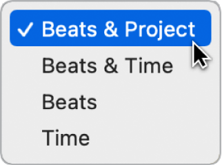 Abbildung. Auswählen von „Beats & Projekt“ in der LCD zum Anzeigen von Projekteigenschaften