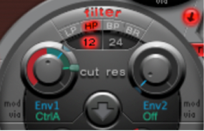 Figure. Cutoff knob modulation settings example.