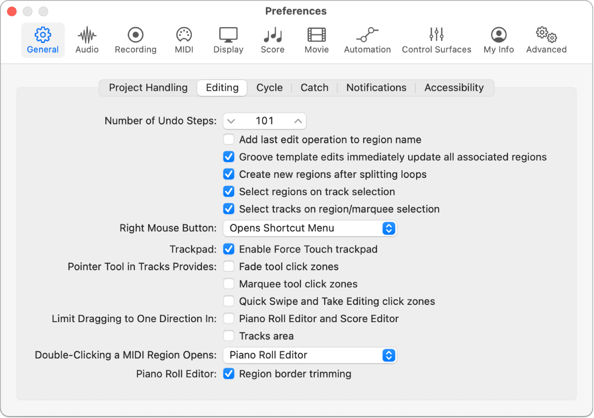 Figure. General Editing preferences.