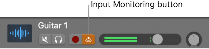 Figure. Audio track header, showing the Input Monitoring button selected.