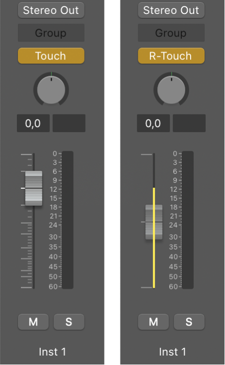 Figure. Volume fader set to Relative Touch mode.