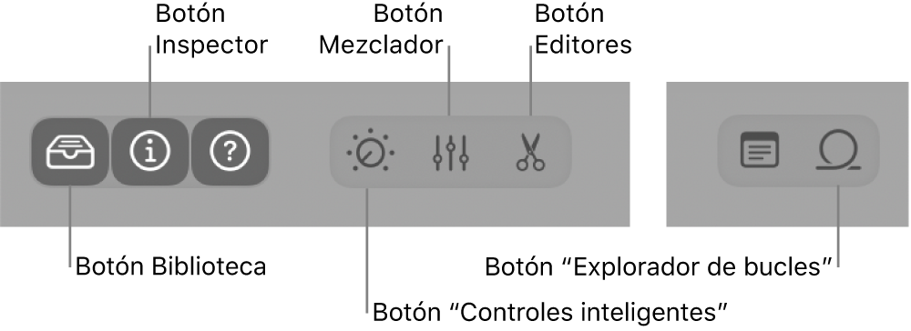Ilustración. Barra de controles, con botones para distintas áreas de trabajo.