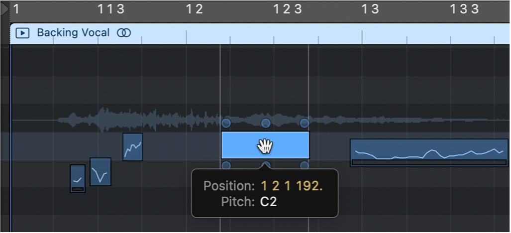 Figure. Glissement horizontal d’une note dans l’éditeur de piste audio.