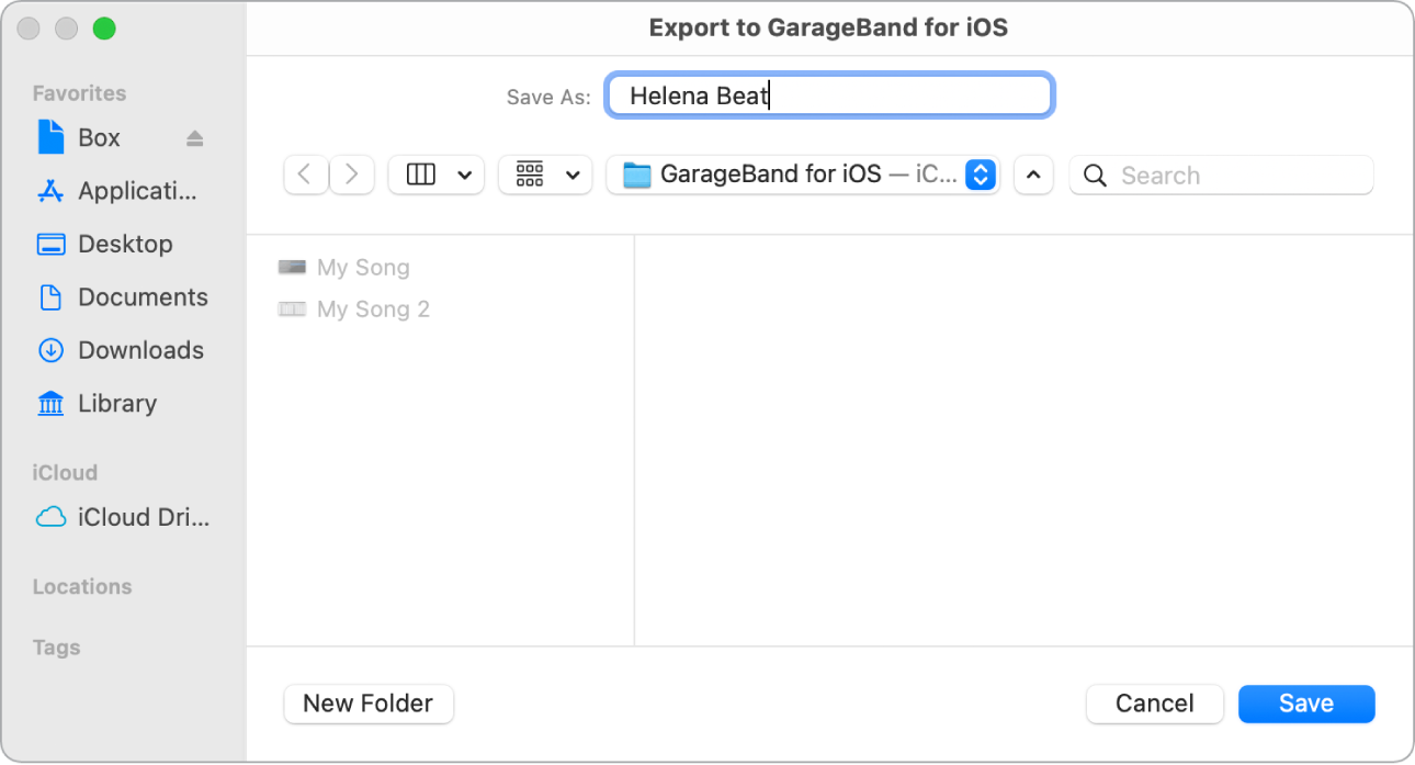 Figure. Exportation vers GarageBand pour iOS.