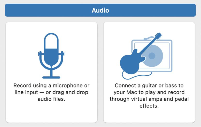 Figure. Sélection d’une icône Audio dans la zone de dialogue Nouvelles pistes.