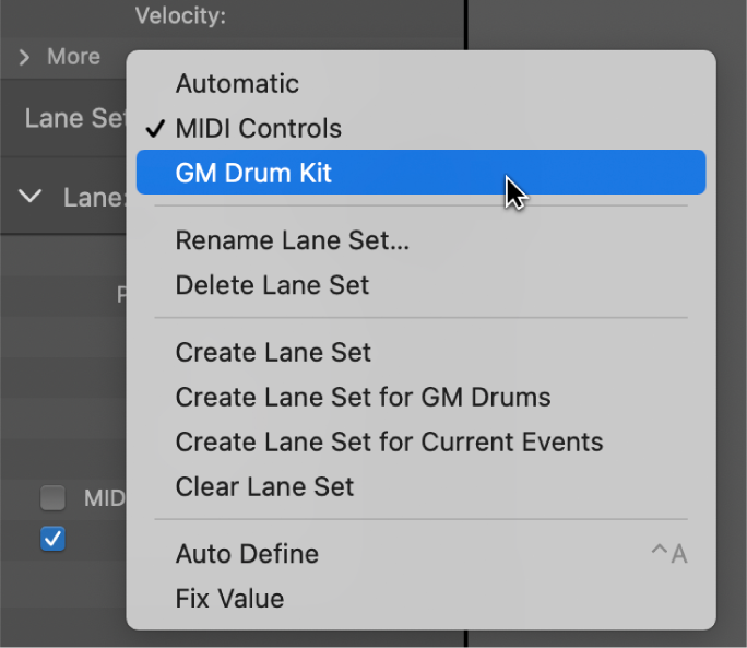 図。ポップアップメニューにあるレーンセットの名前をポイントする。